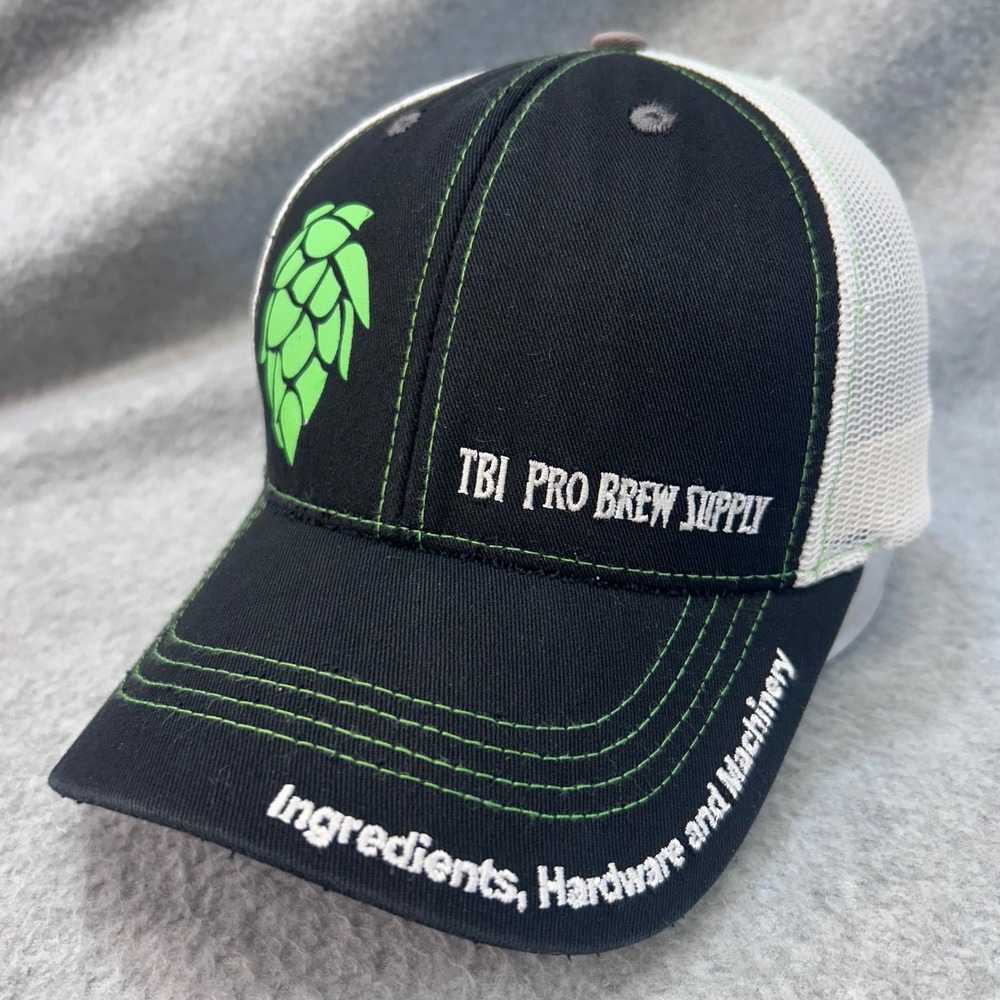 TBI Pro Brew Supply Hop Graphic Mens Black White Trucker Hat Mesh Snapback OSFM